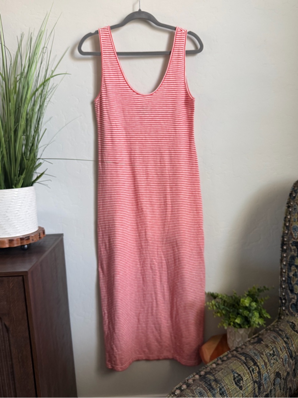 J.Crew Red White Stripe Cotton Tank Midi Maxi Dress Cover Up Small - Picture 2 of 7
